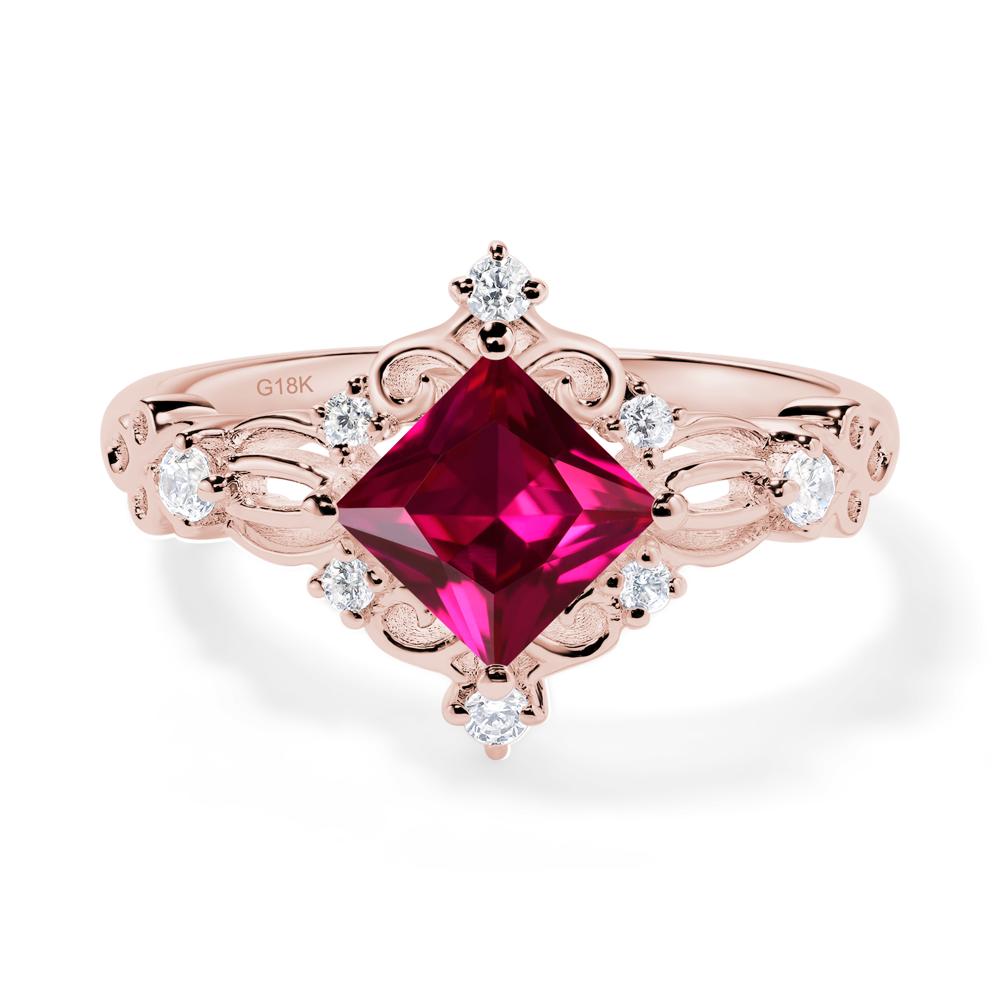 Princess Cut Ruby Art Deco Ring - LUO Jewelry #metal_18k rose gold