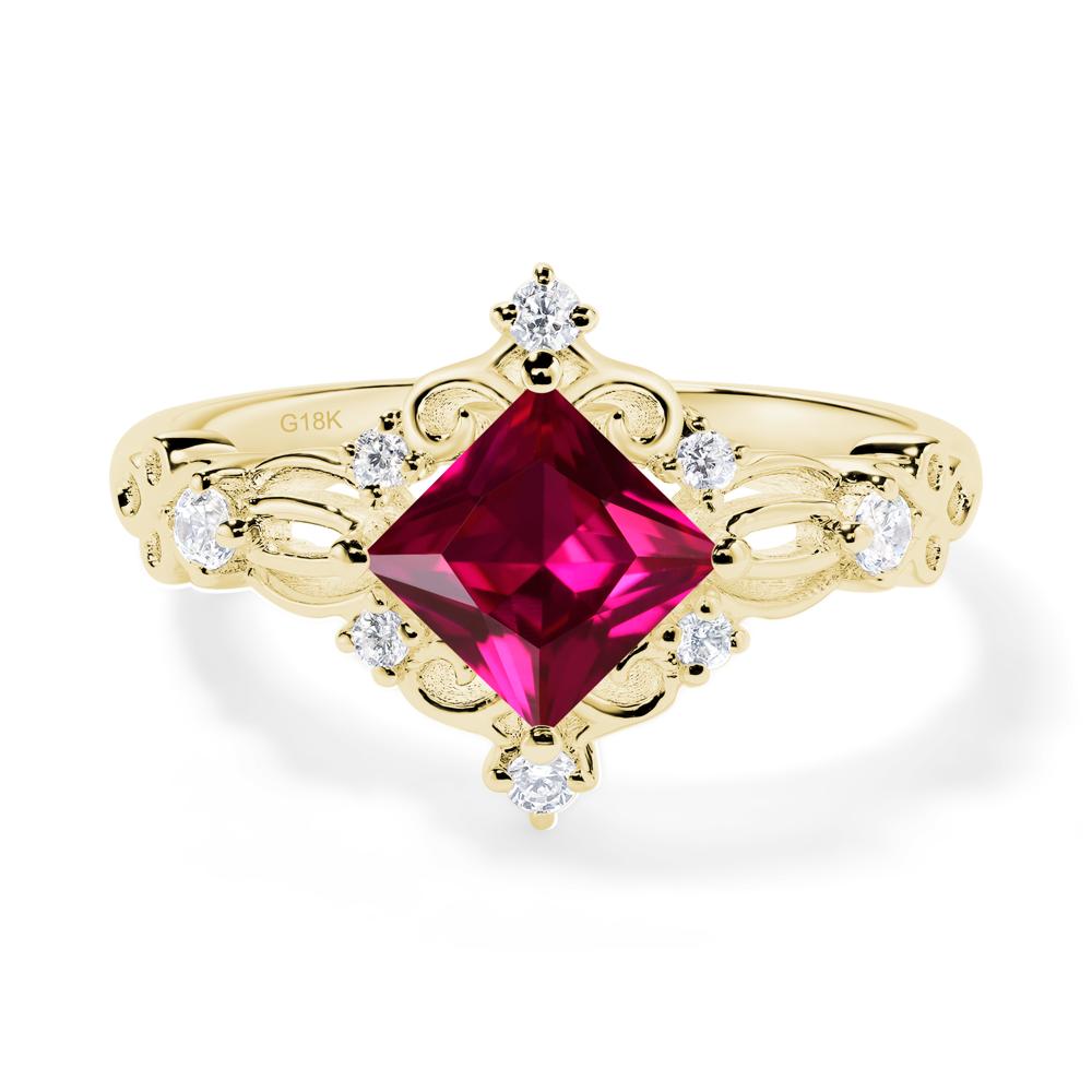 Princess Cut Ruby Art Deco Ring - LUO Jewelry #metal_18k yellow gold