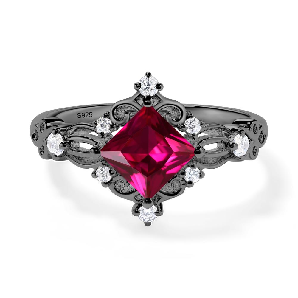 Princess Cut Ruby Art Deco Ring - LUO Jewelry #metal_black finish sterling silver