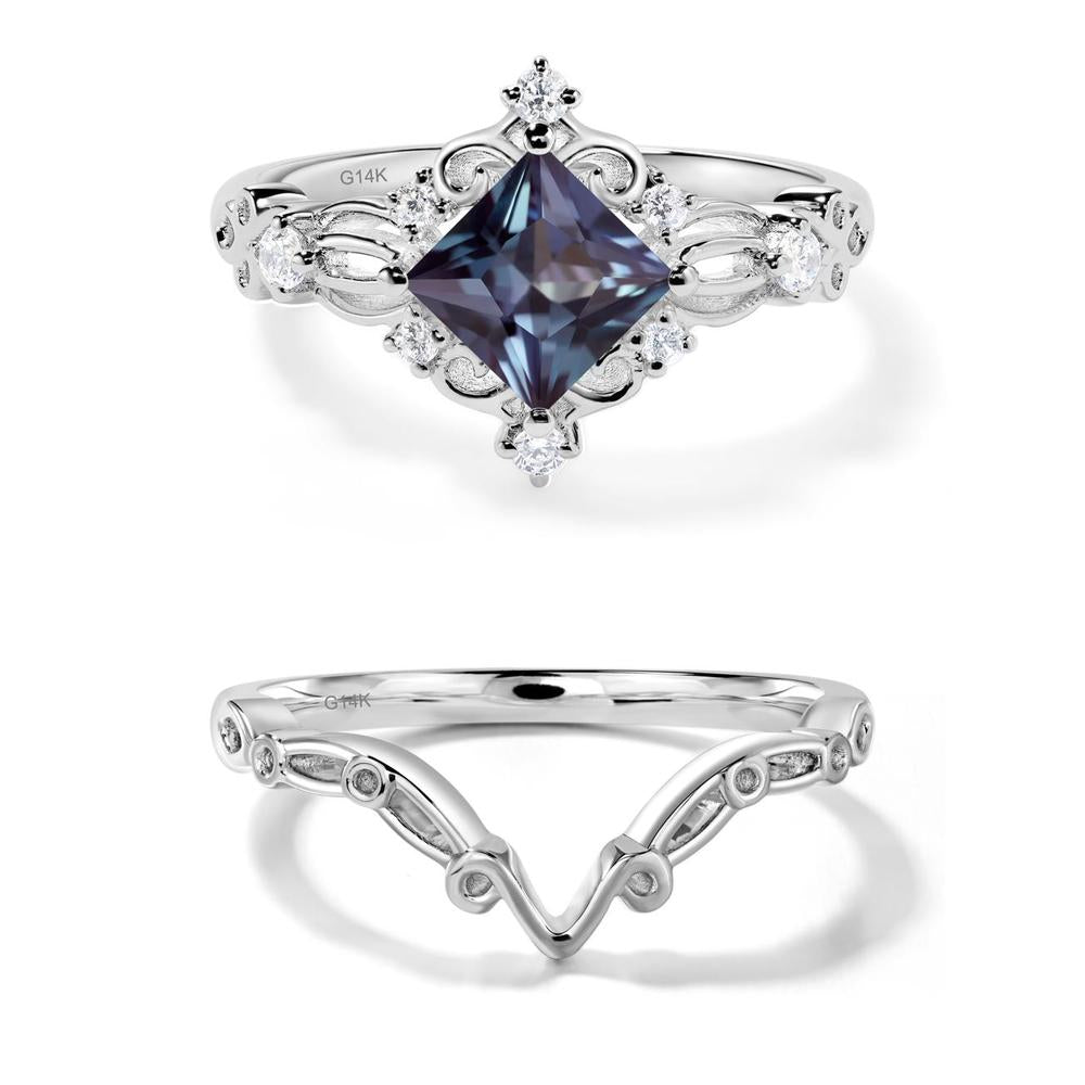 Princess Cut Alexandrite Art Deco Ring - LUO Jewelry #metal_14k white gold