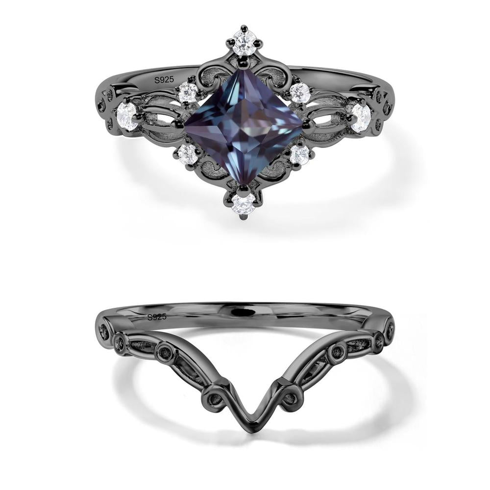 Princess Cut Alexandrite Art Deco Ring - LUO Jewelry #metal_black finish sterling silver