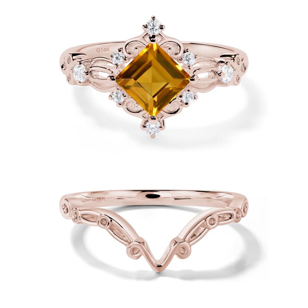 Square Cut Citrine Art Deco Ring - LUO Jewelry #metal_14k rose gold