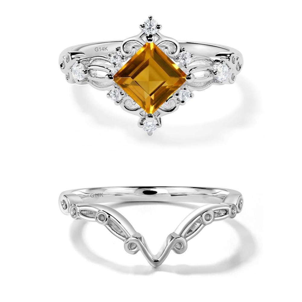 Square Cut Citrine Art Deco Ring - LUO Jewelry #metal_14k white gold