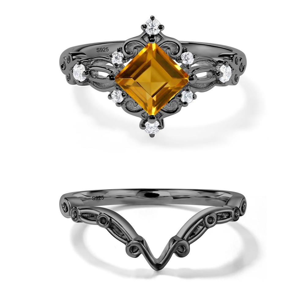 Square Cut Citrine Art Deco Ring - LUO Jewelry #metal_black finish sterling silver