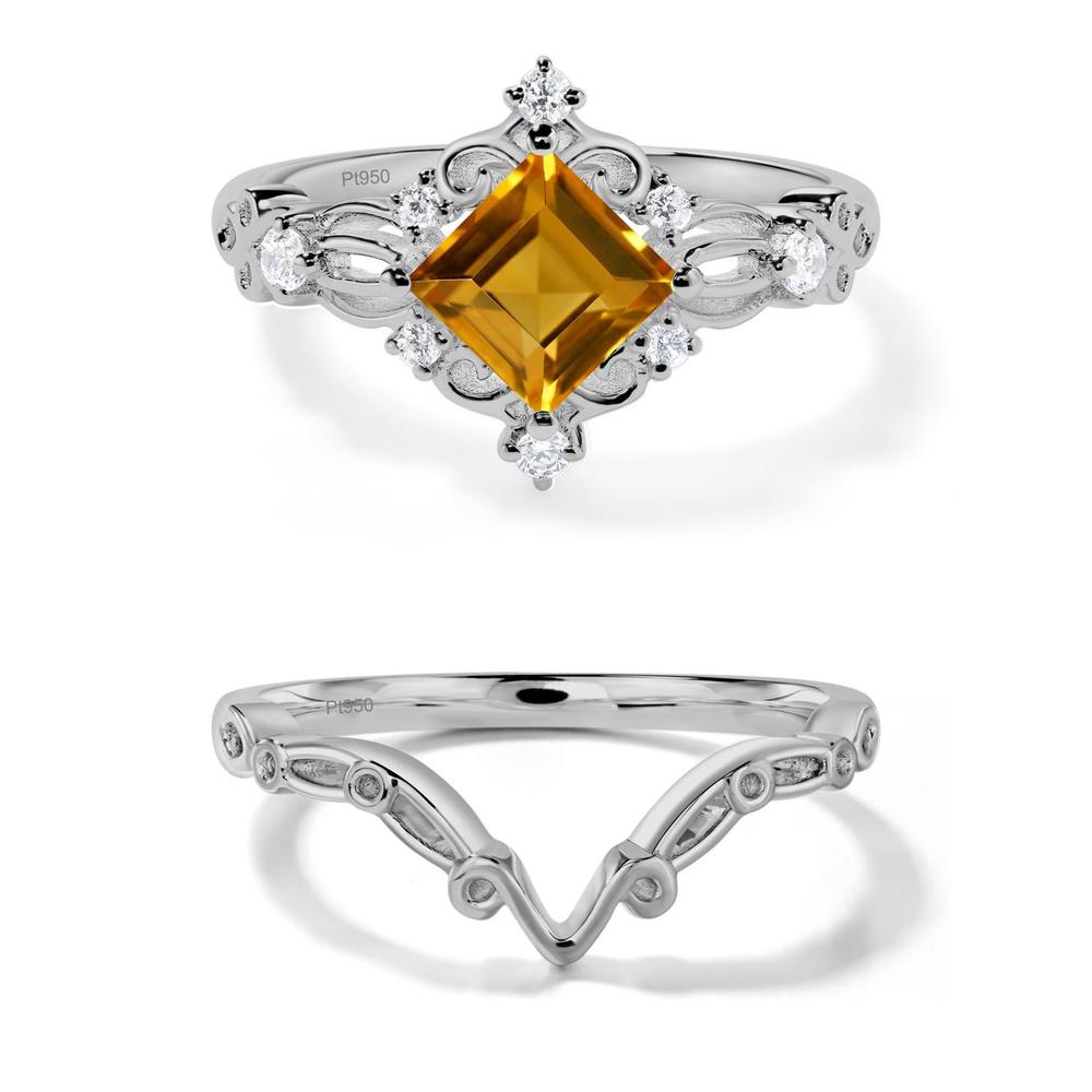 Square Cut Citrine Art Deco Ring - LUO Jewelry #metal_platinum