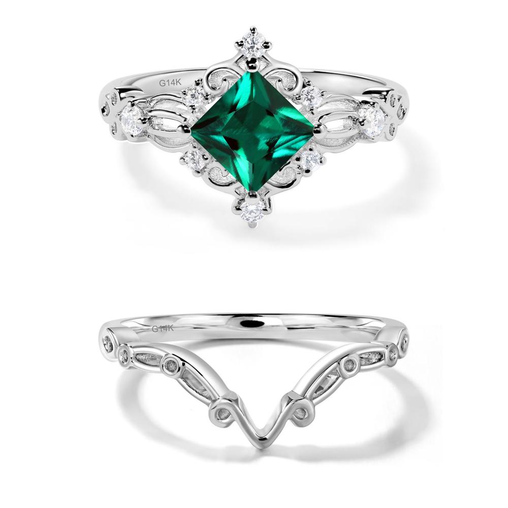 Emerald Art Deco Ring - LUO Jewelry #metal_14k white gold