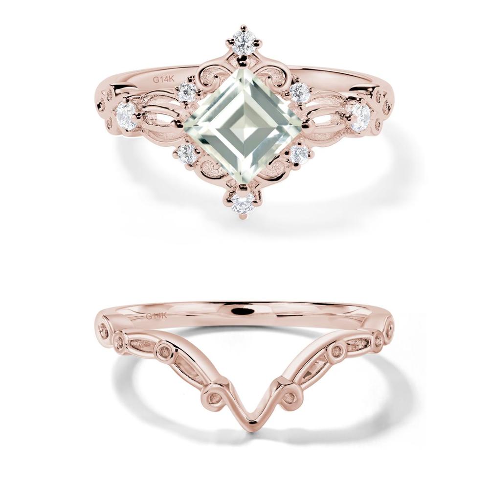 Square Cut Green Amethyst Art Deco Ring - LUO Jewelry #metal_14k rose gold