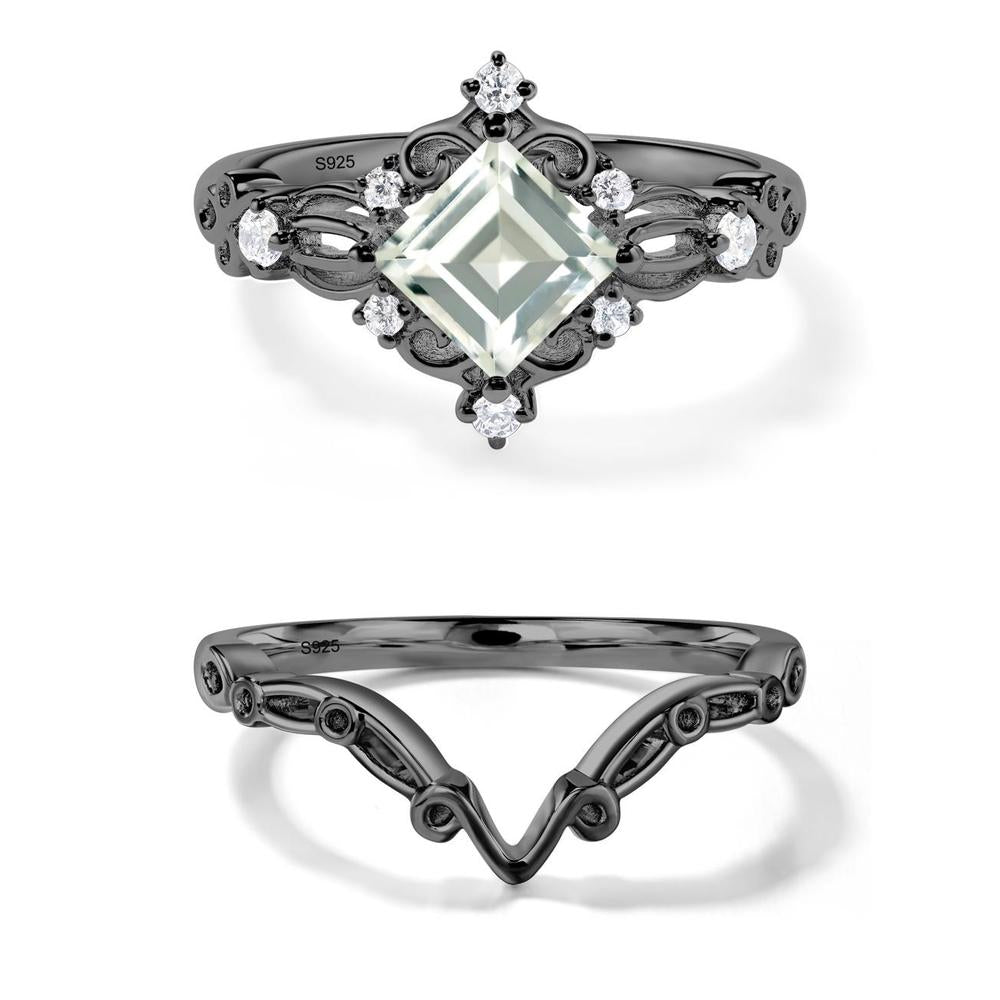 Square Cut Green Amethyst Art Deco Ring - LUO Jewelry #metal_black finish sterling silver