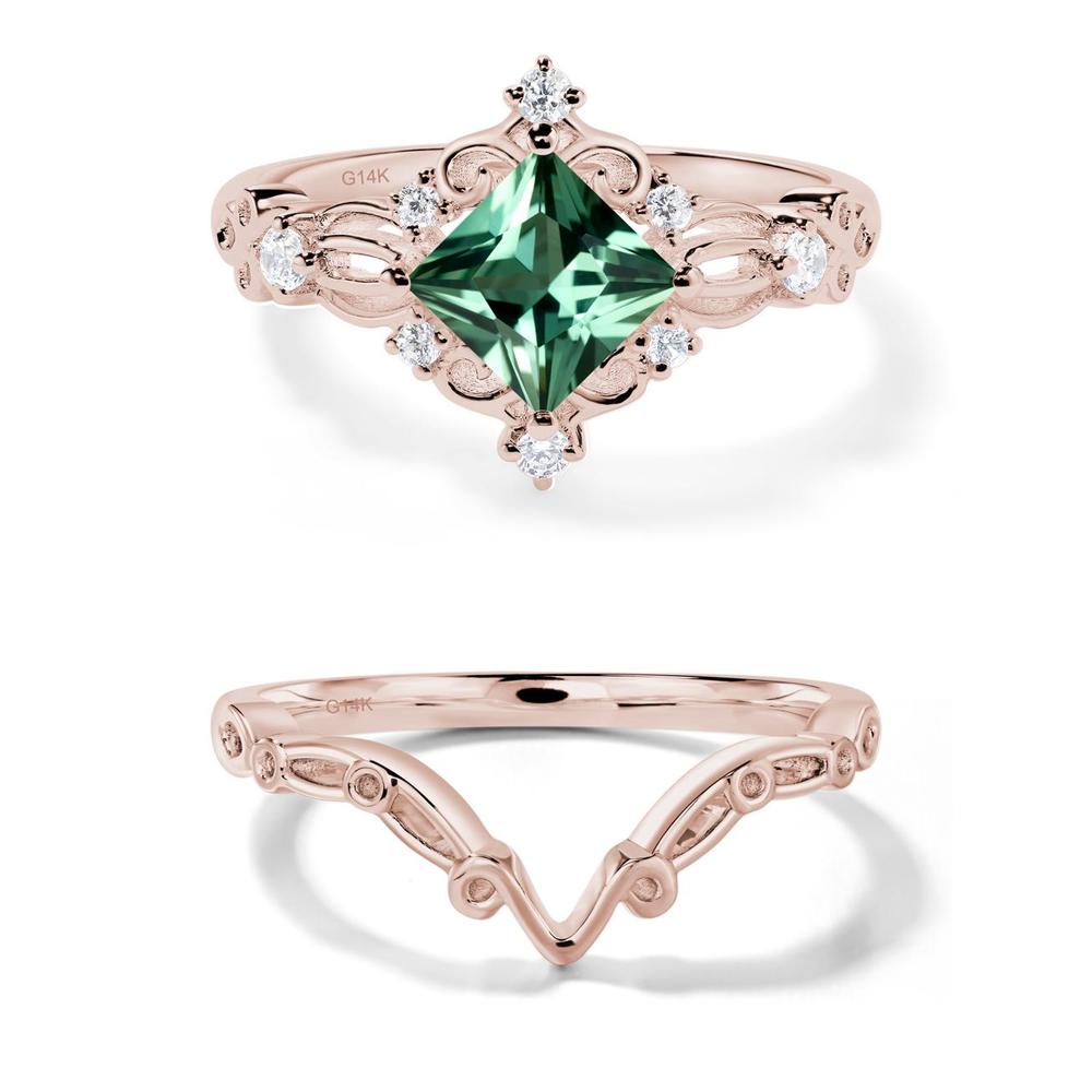 Green Sapphire Art Deco Ring - LUO Jewelry #metal_14k rose gold