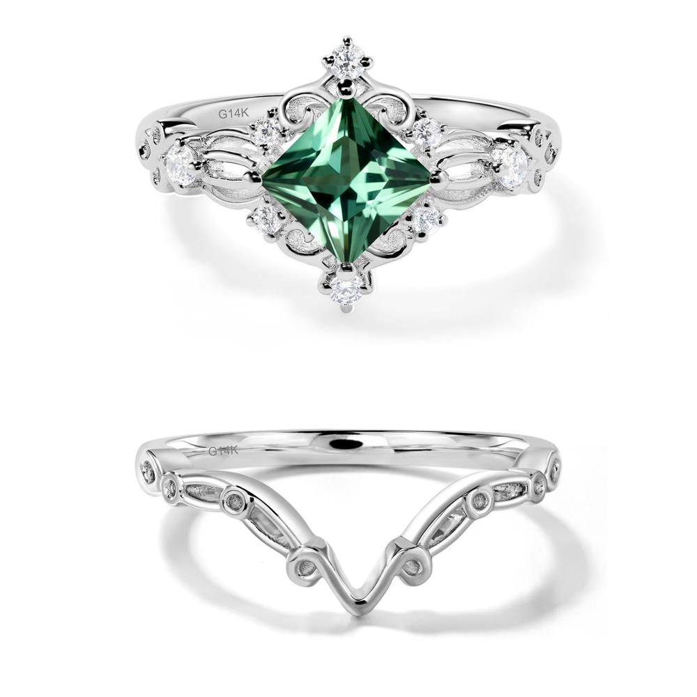 Green Sapphire Art Deco Ring - LUO Jewelry #metal_14k white gold