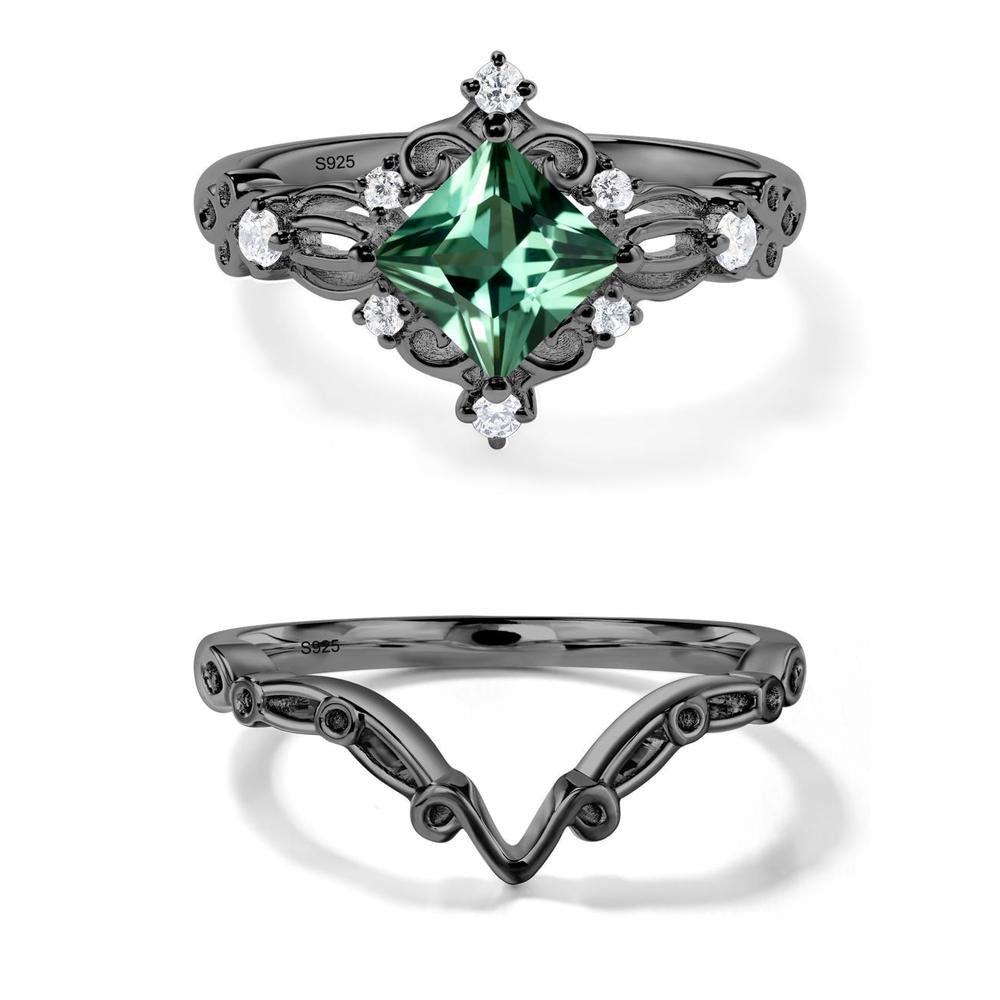 Green Sapphire Art Deco Ring - LUO Jewelry #metal_black finish sterling silver