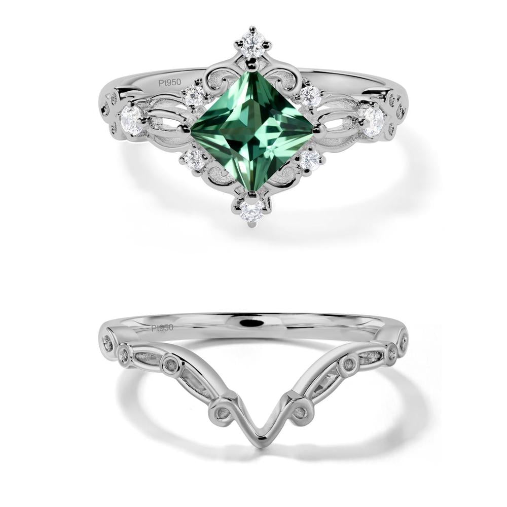 Green Sapphire Art Deco Ring - LUO Jewelry #metal_platinum