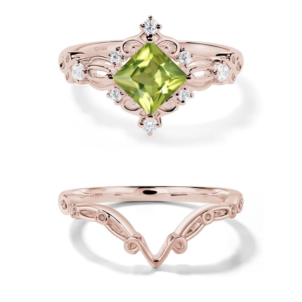 Princess Cut Peridot Art Deco Ring - LUO Jewelry #metal_14k rose gold