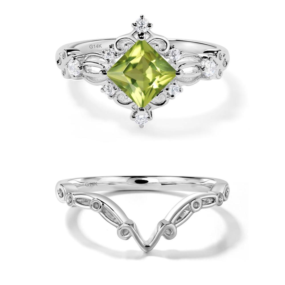 Princess Cut Peridot Art Deco Ring - LUO Jewelry #metal_14k white gold