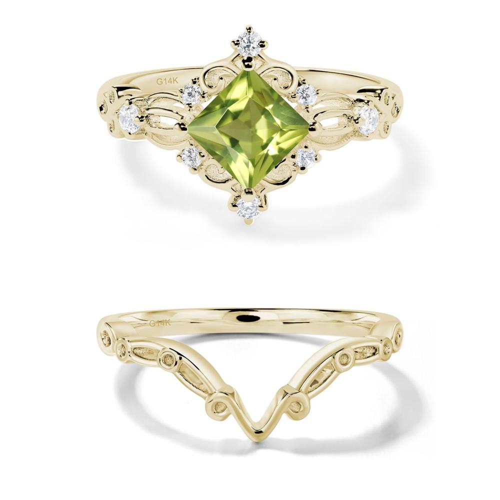 Princess Cut Peridot Art Deco Ring - LUO Jewelry #metal_14k yellow gold