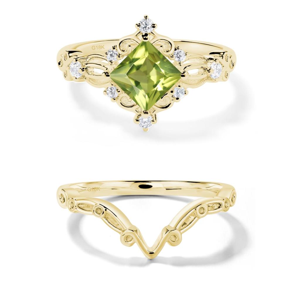 Princess Cut Peridot Art Deco Ring - LUO Jewelry #metal_18k yellow gold