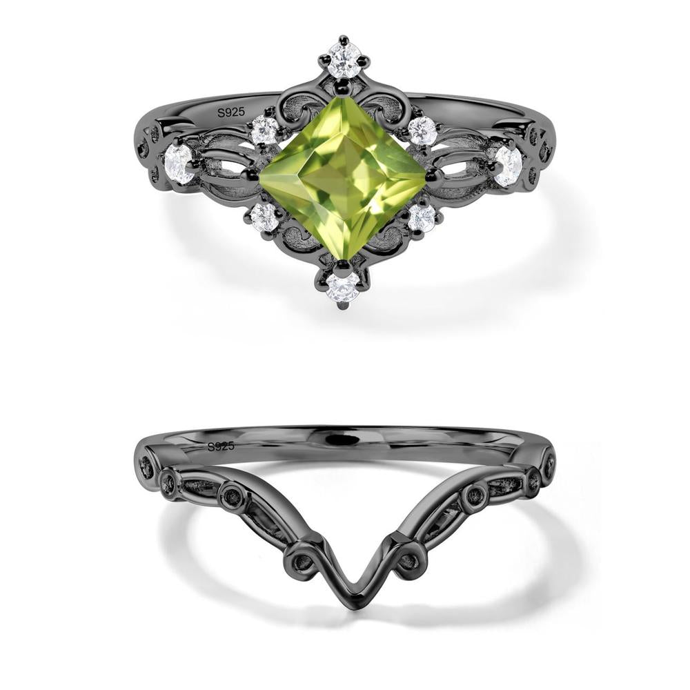 Princess Cut Peridot Art Deco Ring - LUO Jewelry #metal_black finish sterling silver