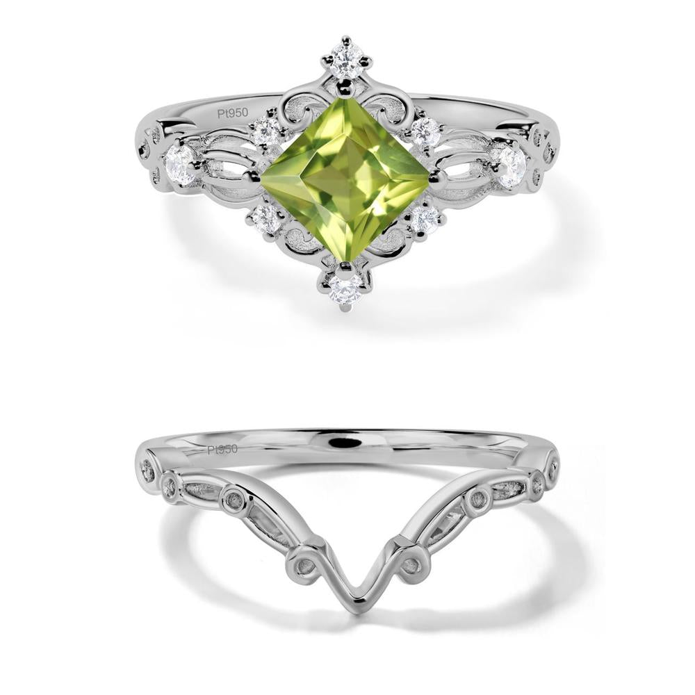 Princess Cut Peridot Art Deco Ring - LUO Jewelry #metal_platinum