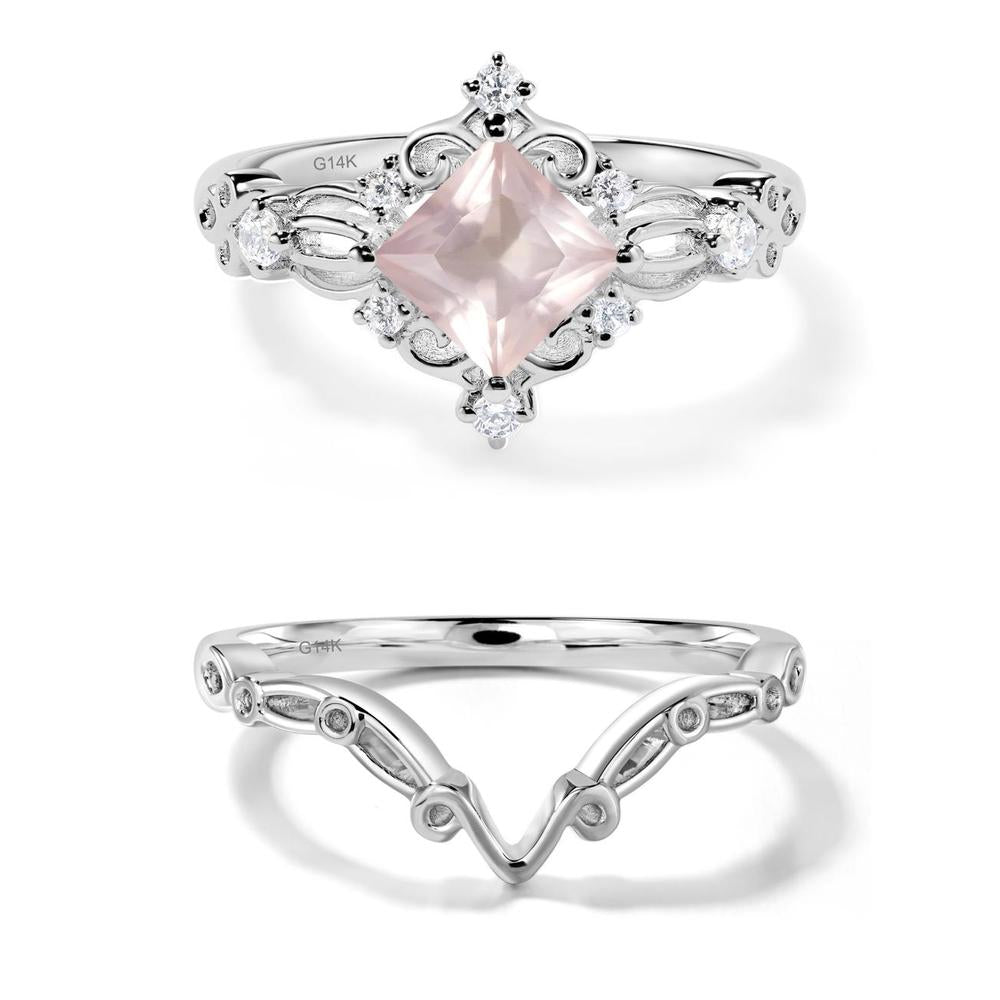 Rose Quartz Art Deco Ring - LUO Jewelry #metal_14k white gold