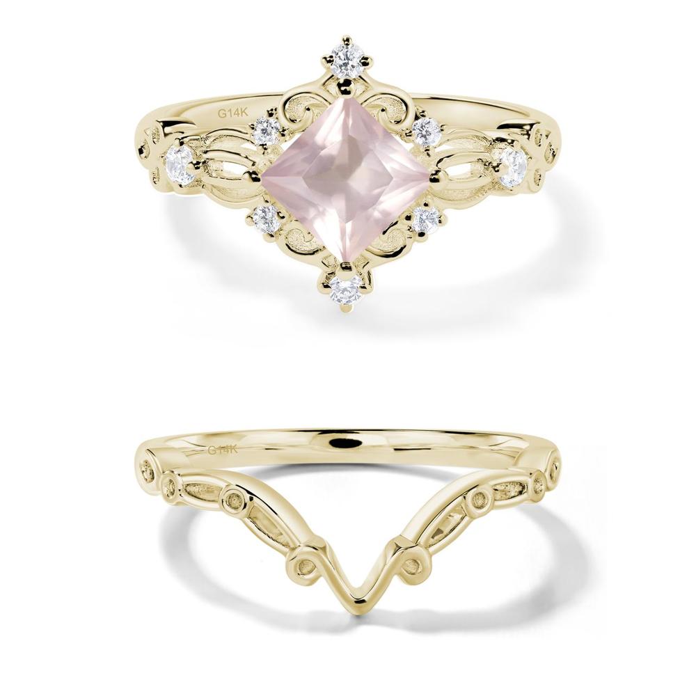 Rose Quartz Art Deco Ring - LUO Jewelry #metal_14k yellow gold