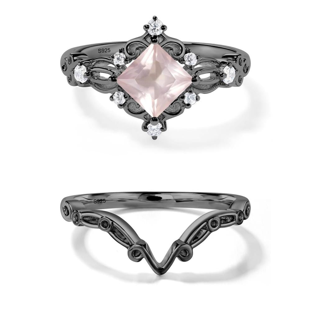 Rose Quartz Art Deco Ring - LUO Jewelry #metal_black finish sterling silver