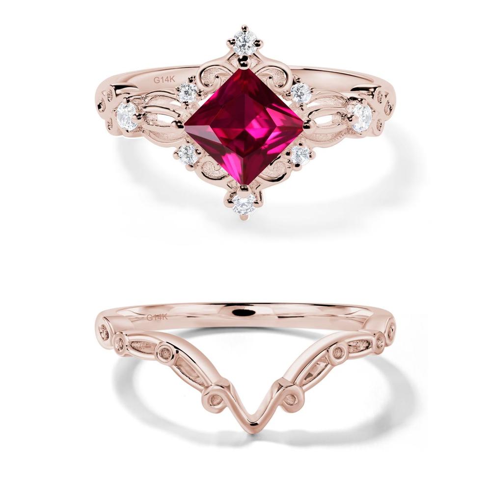 Princess Cut Ruby Art Deco Ring - LUO Jewelry #metal_14k rose gold