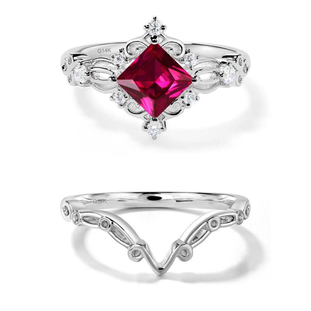 Princess Cut Ruby Art Deco Ring - LUO Jewelry #metal_14k white gold