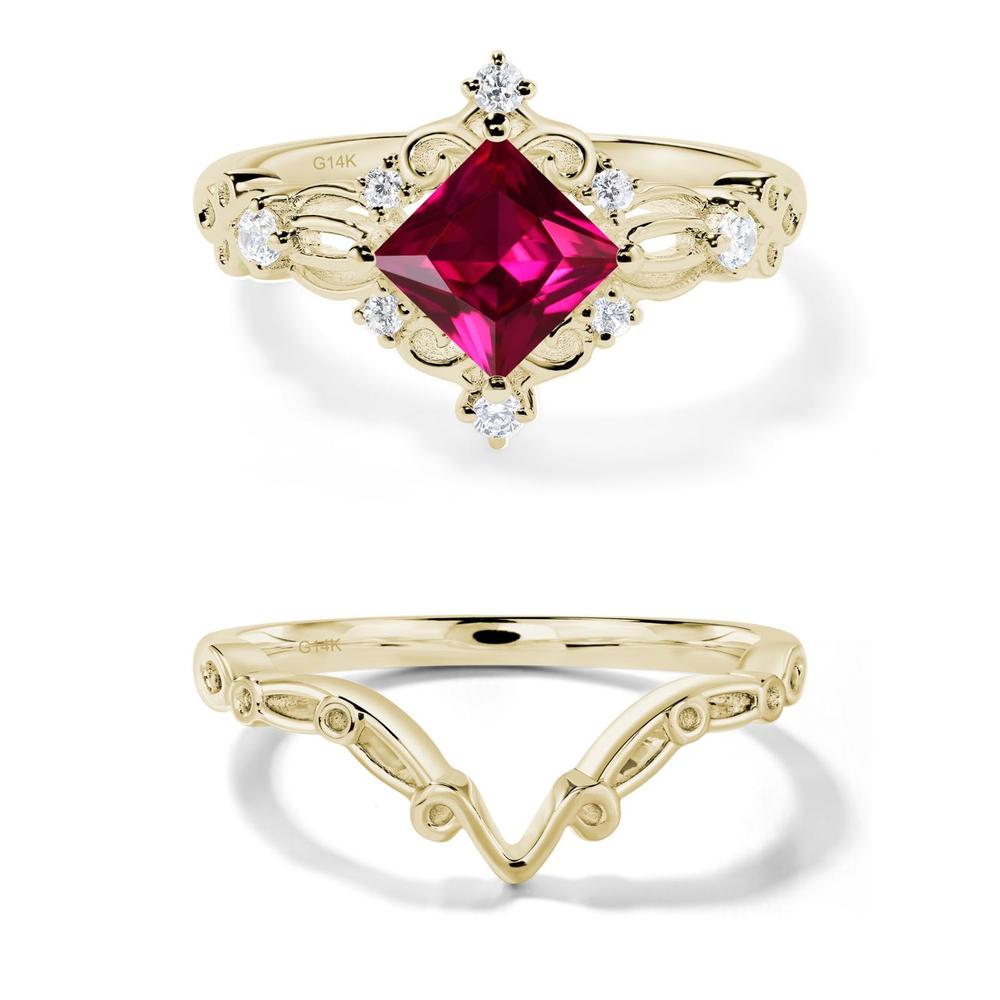 Princess Cut Ruby Art Deco Ring - LUO Jewelry #metal_14k yellow gold