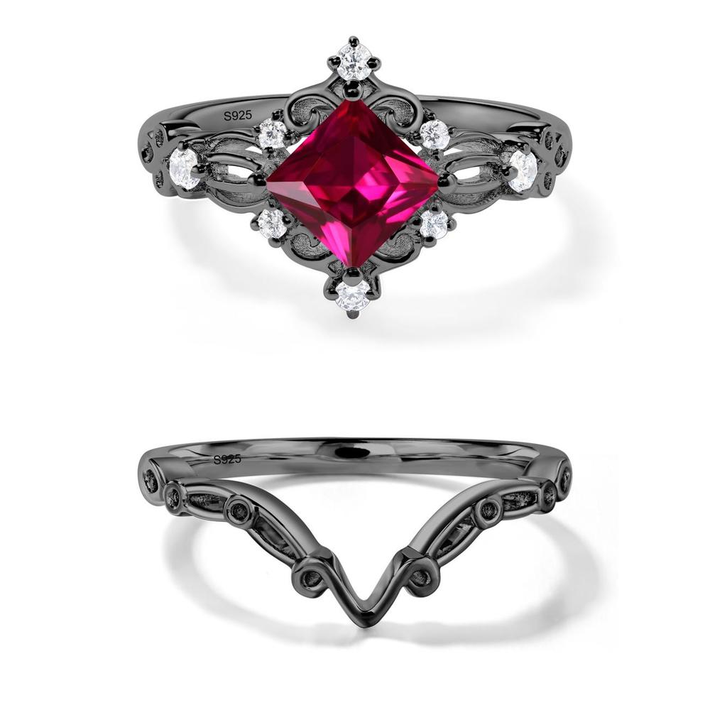 Princess Cut Ruby Art Deco Ring - LUO Jewelry #metal_black finish sterling silver