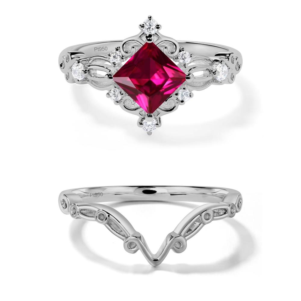 Princess Cut Ruby Art Deco Ring - LUO Jewelry #metal_platinum