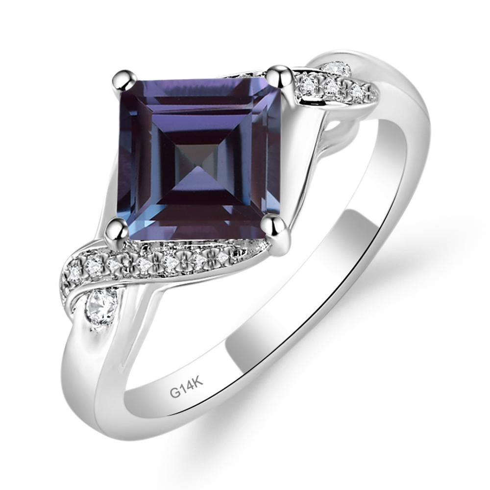 Alexandrite Kite Set Square Cut Ring - LUO Jewelry #metal_14k white gold