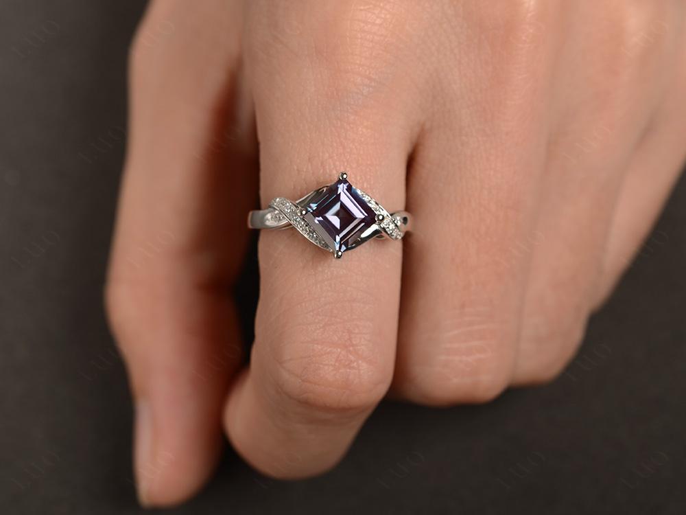 Alexandrite Kite Set Square Cut Ring - LUO Jewelry 