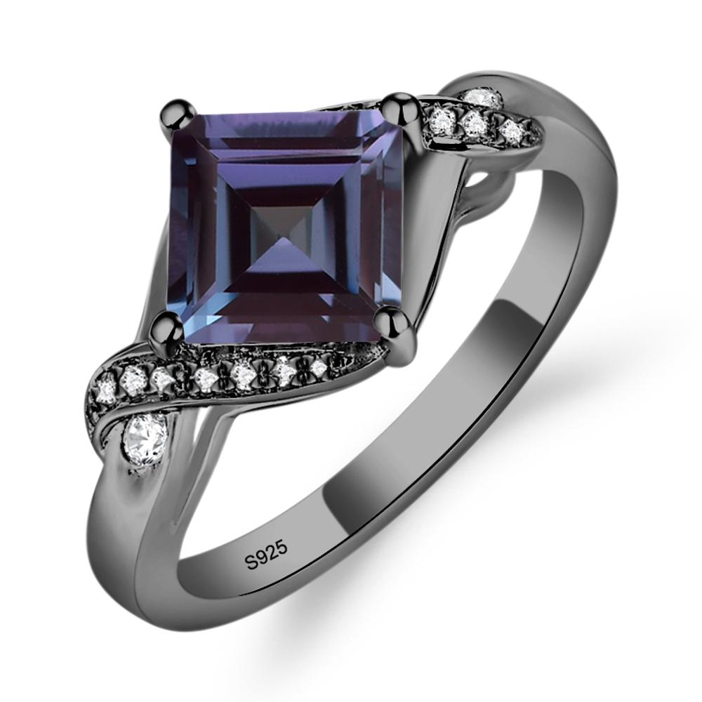 Alexandrite Kite Set Square Cut Ring - LUO Jewelry #metal_black finish sterling silver