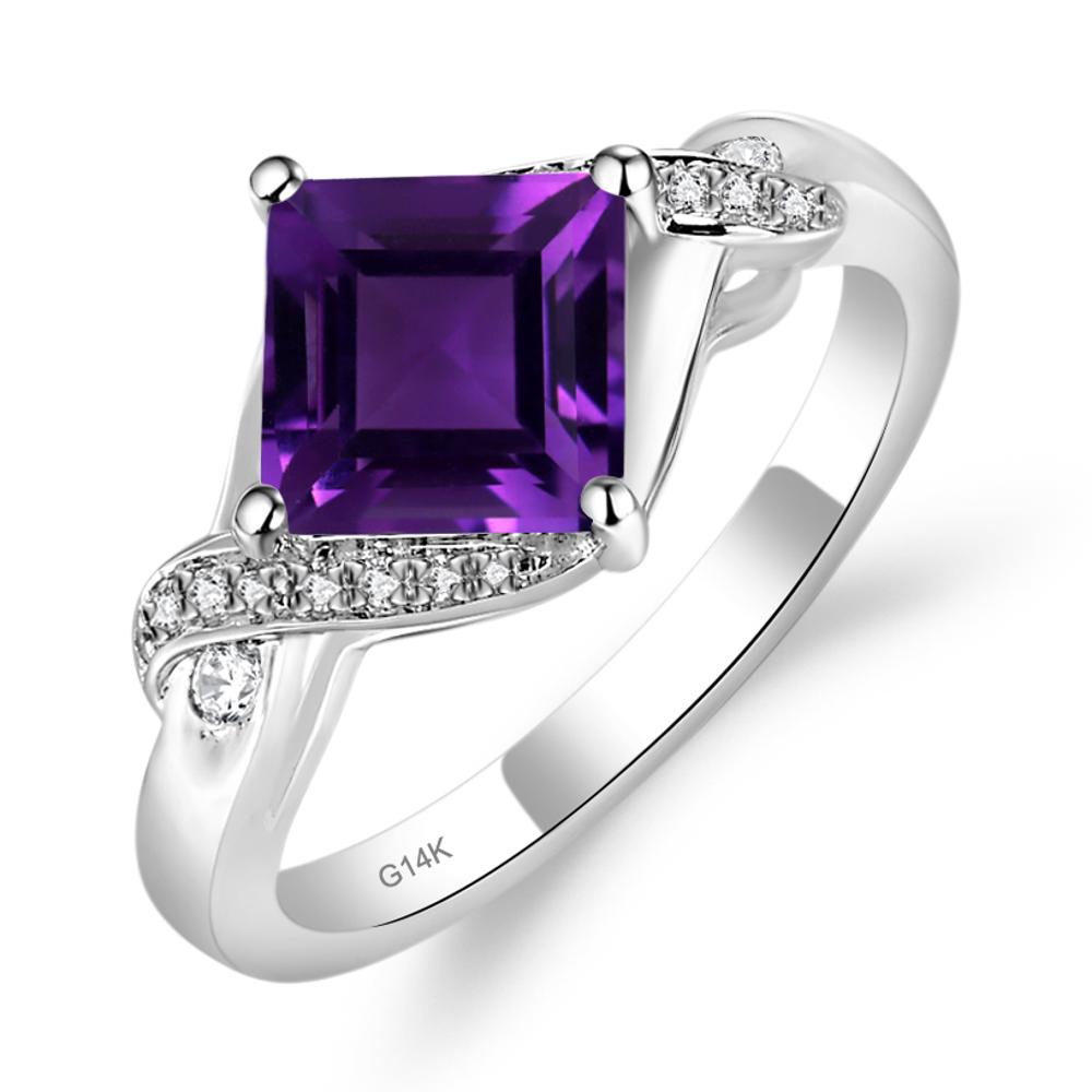 Amethyst Twisted Promise Ring - LUO Jewelry #metal_14k white gold