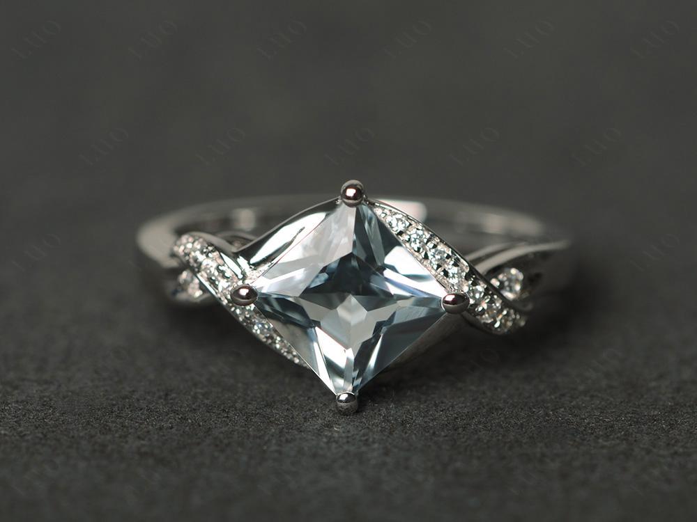 Aquamarine Kite Set Princess Cut Ring - LUO Jewelry 