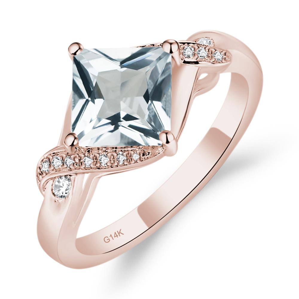 Aquamarine Kite Set Princess Cut Ring - LUO Jewelry #metal_14k rose gold