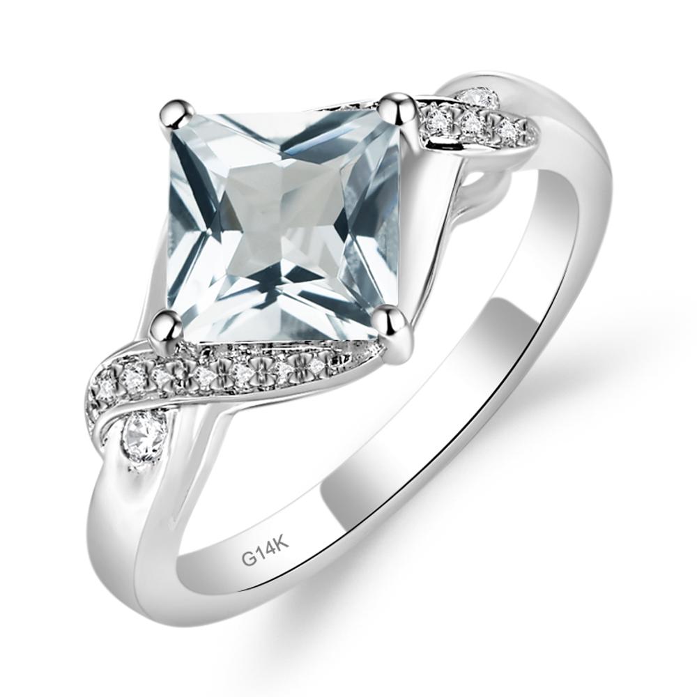 Aquamarine Kite Set Princess Cut Ring - LUO Jewelry #metal_14k white gold