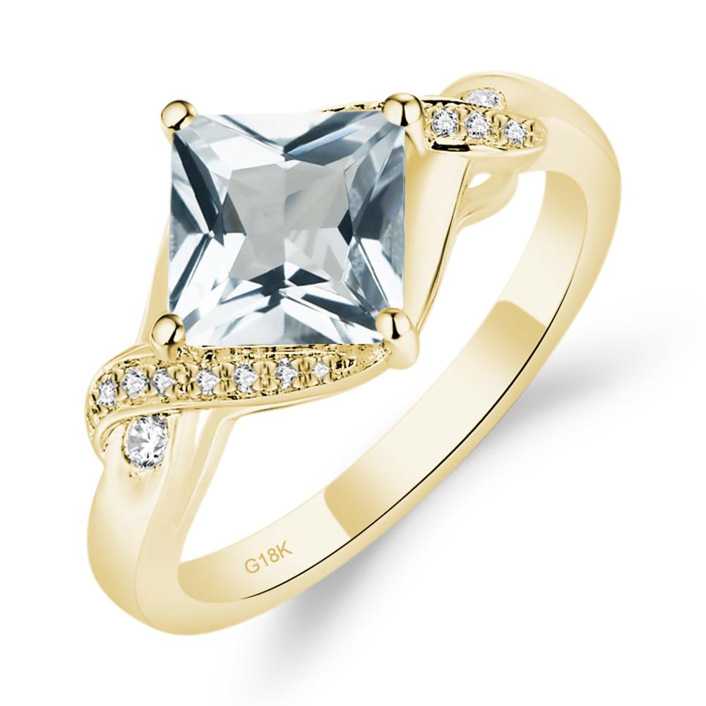 Aquamarine Kite Set Princess Cut Ring - LUO Jewelry #metal_18k yellow gold