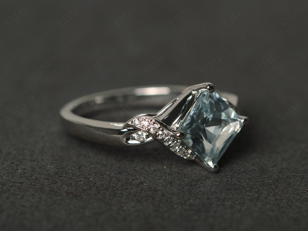 Aquamarine Kite Set Princess Cut Ring - LUO Jewelry 