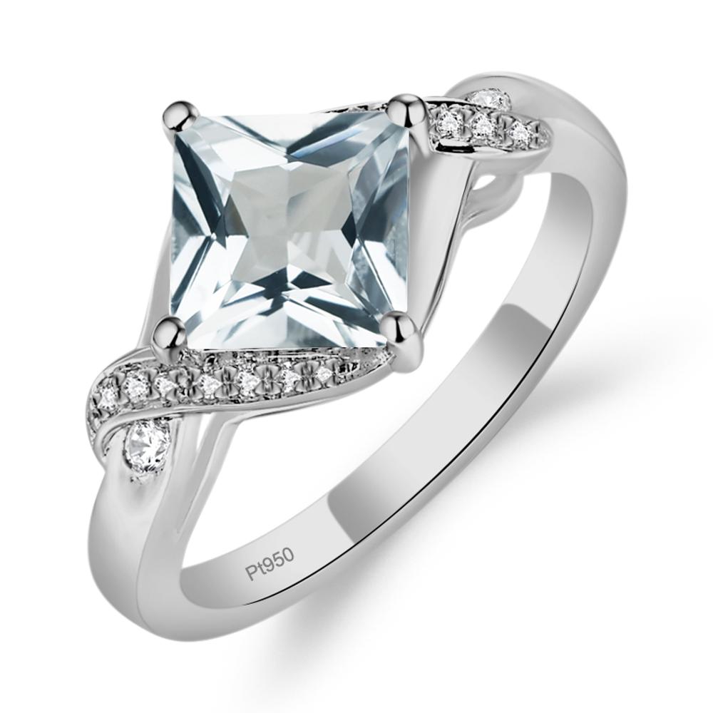 Aquamarine Kite Set Princess Cut Ring - LUO Jewelry #metal_platinum