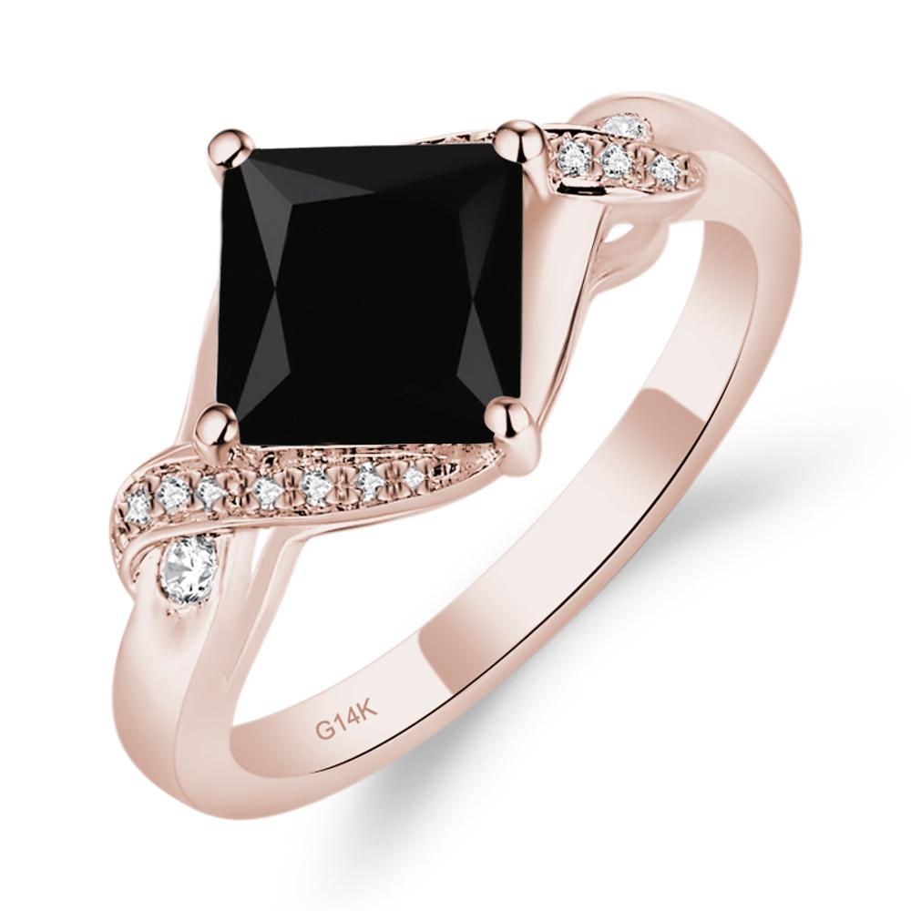 Black Spinel Twisted Promise Ring - LUO Jewelry #metal_14k rose gold