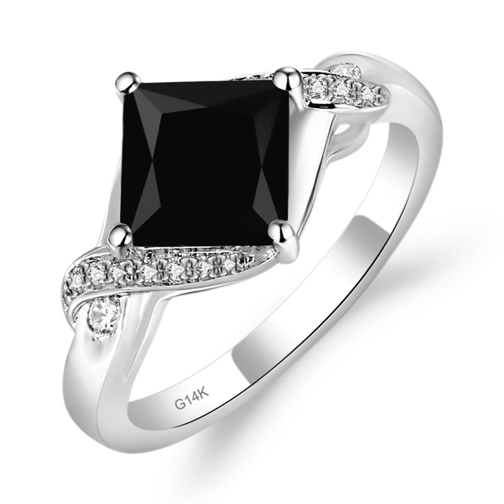 Black Spinel Twisted Promise Ring - LUO Jewelry #metal_14k white gold