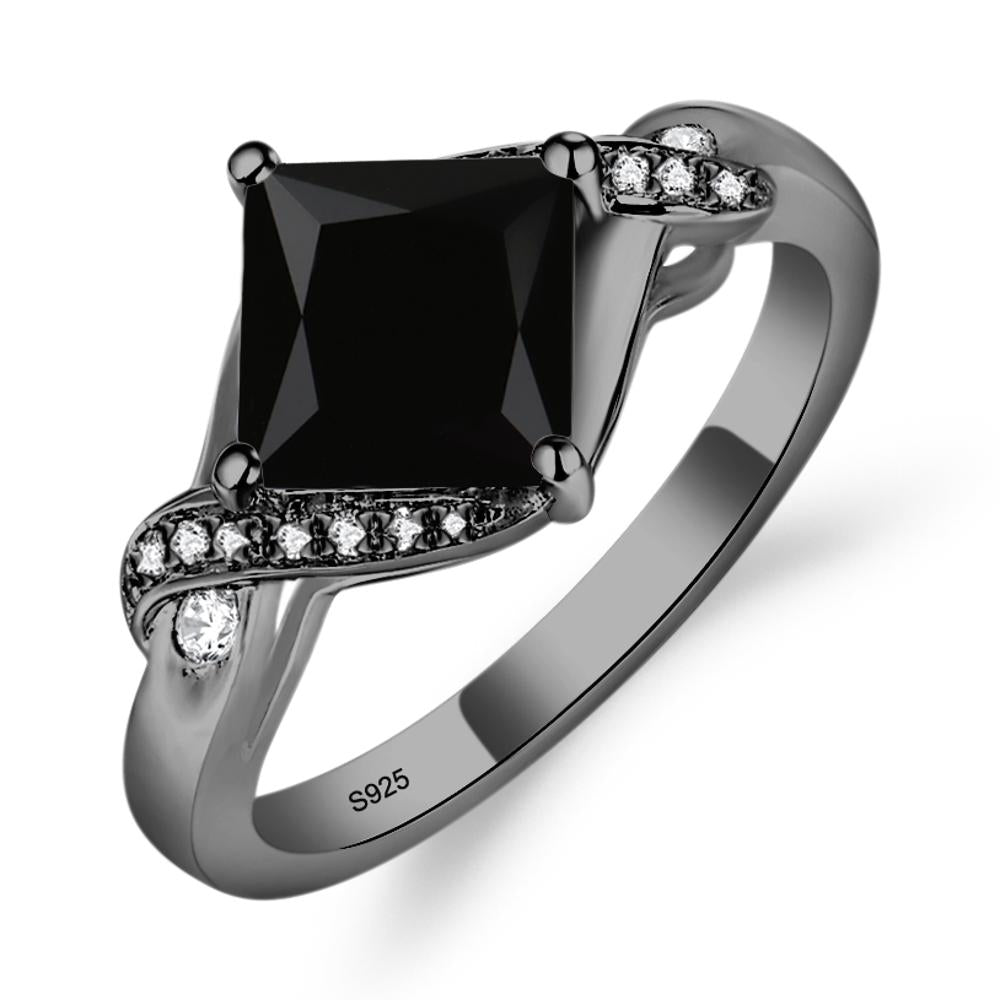 Black Spinel Twisted Promise Ring - LUO Jewelry #metal_black finish sterling silver