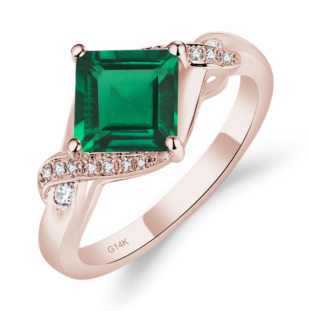 Emerald Kite Set Square Cut Ring - LUO Jewelry #metal_14k rose gold