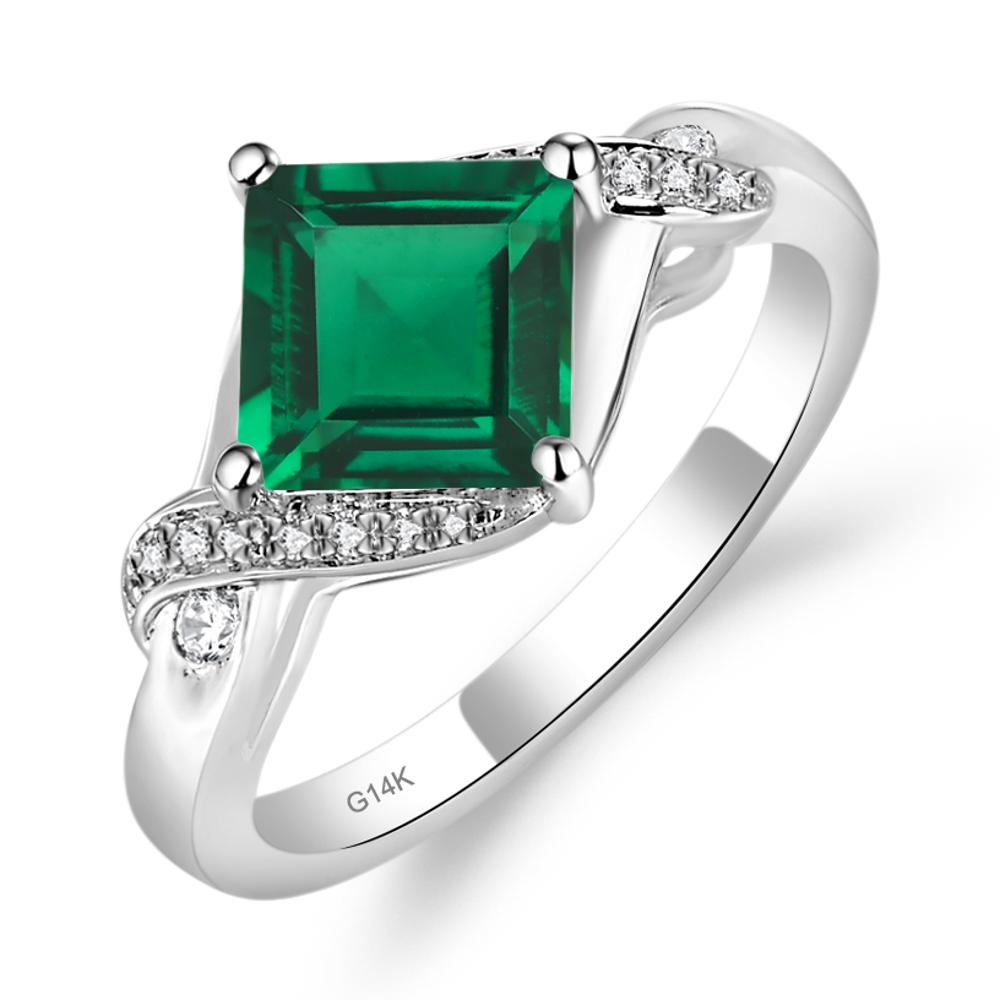 Emerald Kite Set Square Cut Ring - LUO Jewelry #metal_14k white gold