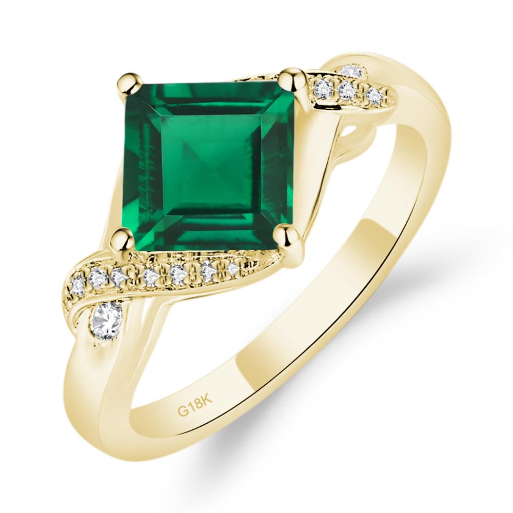 Emerald Kite Set Square Cut Ring - LUO Jewelry #metal_18k yellow gold