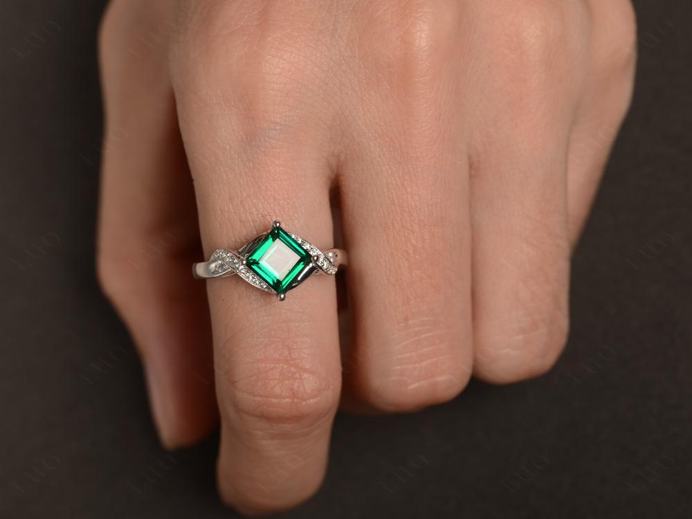 Emerald Kite Set Square Cut Ring - LUO Jewelry 