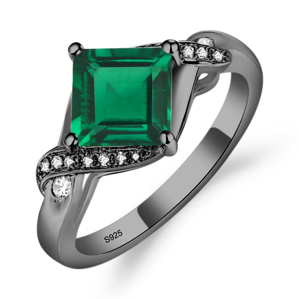 Emerald Kite Set Square Cut Ring - LUO Jewelry #metal_black finish sterling silver