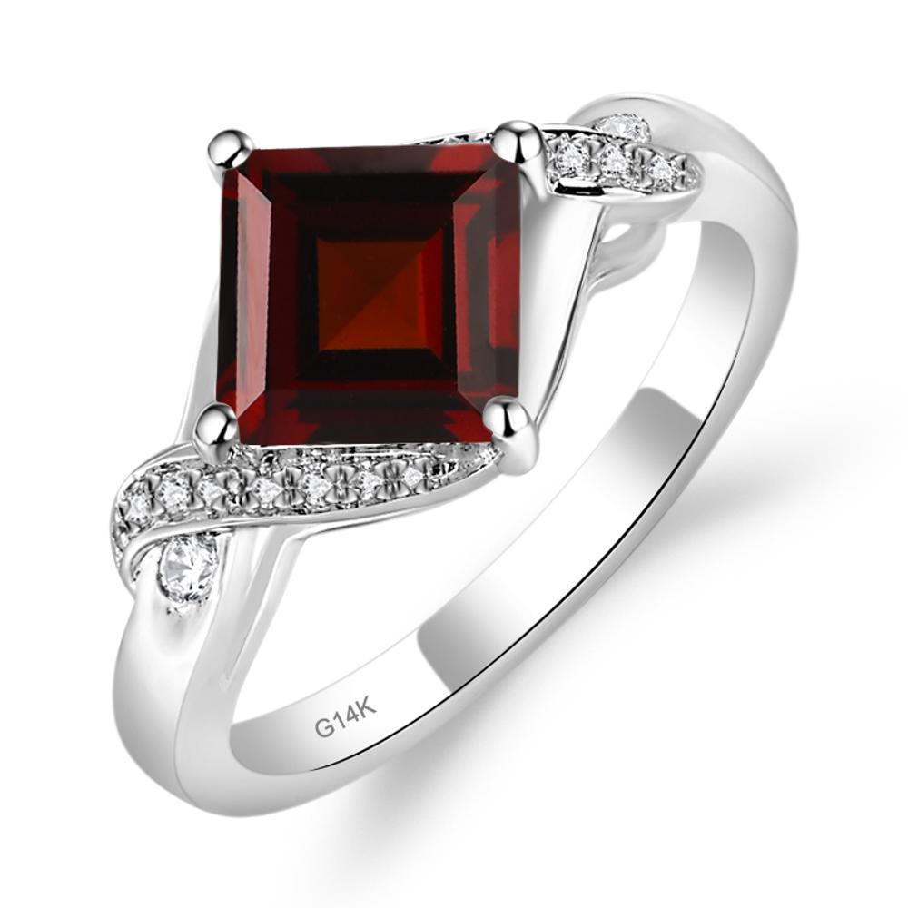 Garnet Twisted Promise Ring - LUO Jewelry #metal_14k white gold