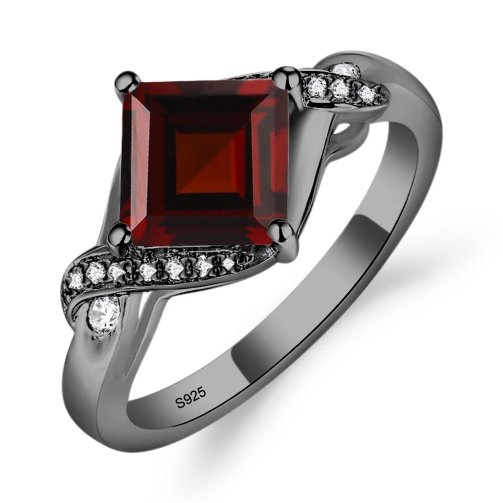 Garnet Twisted Promise Ring - LUO Jewelry #metal_black finish sterling silver